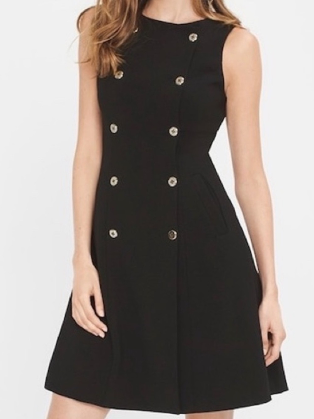 WHITE HOUSE BLACK MARKET Double-Breasted A-line Black Work Dress Size 6
